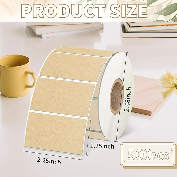 Starboling 2.25" x 1.25" Direct Thermal Labels,Self-Adhesive Printer Label for Address,Logo,Shipping,Barcodes,QR Code（Kraft）