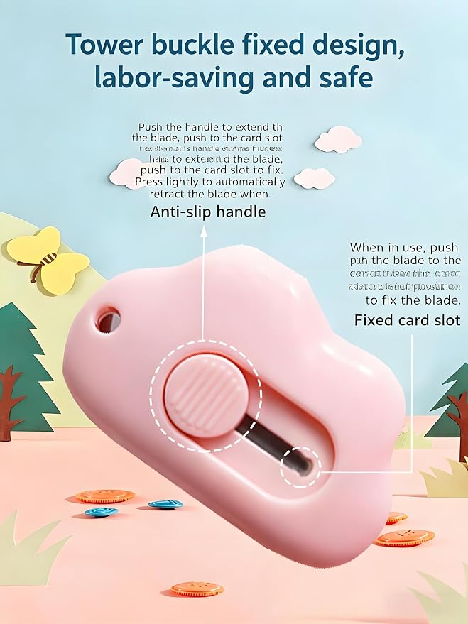 3Pcs Utility Knife Box Cutters Cute Cloud, Retractable Letter Opener, Sharp Cartons Cardboard Cutter Razor Knife for Christmas, Paper Cutter with Razor Blade, Portable Office Stationery