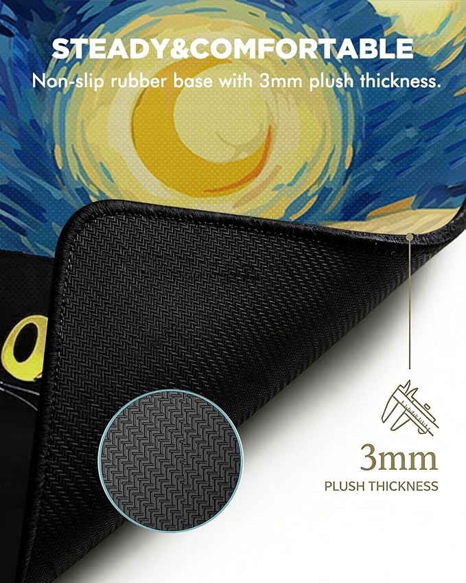 Mouse Pad, Desk Mat, 31.5x11.8in Large Mousepad | Desk Pad with Stitched Edge & Rubber Non-Slip Bottom, Gaming Mouse Pad, Mousepad for Home, Office, Blue Starry Sky Cat