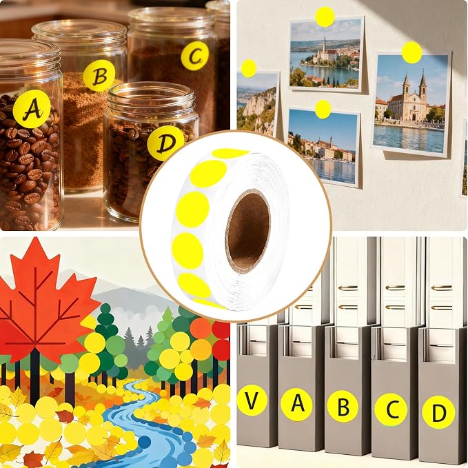 1000 Pcs Round Stickers 1 Inch Color Circle Dot Stickers Small Code Labels for Office Shop Yard Sale Home Classroom Marking (Yellow, 1 inch)