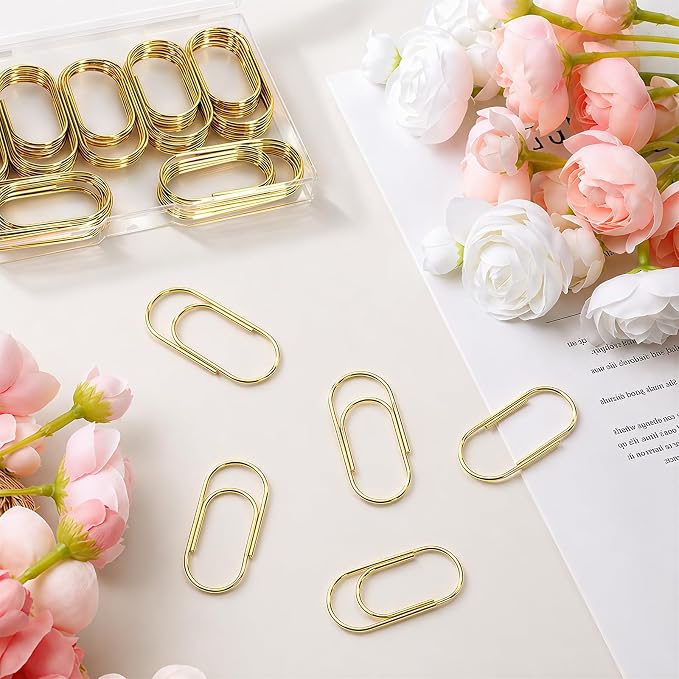 50 Pcs Jumbo Paper Clips 2 Inch (50mm), Large Gold Paperclips, Non-Skid Smooth Steel Wire, Oversized Wide Clips for Office School Planner Bookmarks
