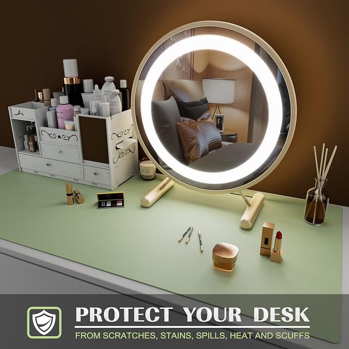 K KNODEL Extra Large Desk Mat, Leather Mouse Pad (35.4"x17", Light Green) | Desk Pad, Keyboard Pad, Computer and Laptop Mat, Desktop Protector and Cover, Writing Pad and Blotter for Home Office