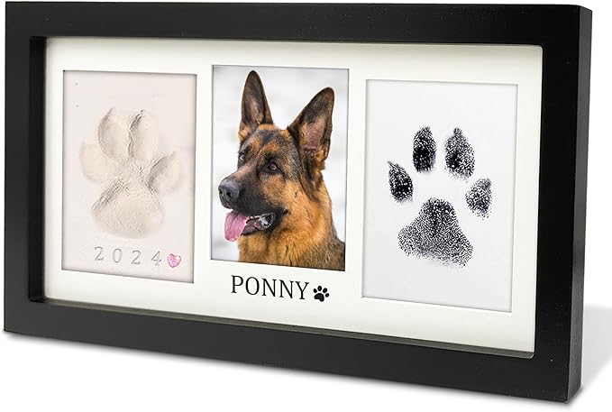 MYPAWLETS Extra Large Paw Print Frame Kit,Dog/Cat Paw Print Kit,Soft Pawprint Clay&Clean Touch Ink Pad,Pet Paw Print Impression Kit with Customization Tool,Wooden Pet Memorial Frame-Black