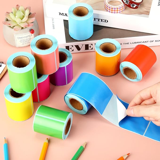 1000 Colored Sticker Rolls - Rectangular Coding Labels in 10 Bright Colors - Self Sticky Folder Labels for Boxes, Folders, Classroom & Home (2 x 3 Inch)