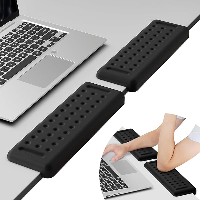 Leolee L-Shaped Desk Elbow Pads for Desk, Black Memory Foam Arm Rest | for Desk with Non-Slip Base, Ergonomic Desk Edge Cushion, Wrist Rest for Computer Keyboard, Typing, Office, Home (2 Piece)