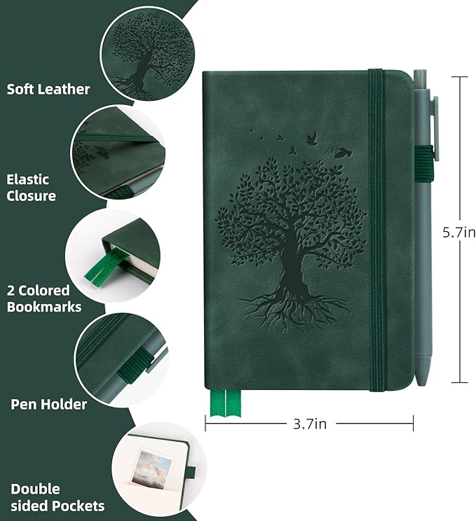 3 Pack Pocket Journaling Notebooks, A6 Small Notebook Total 360 Pages Journaling Notebooks For Note Taking Journals For Writing Mini Note Pads With Pen Holder 100 GSM Thick Paper Christmas Gifts(Green,Red,Black)