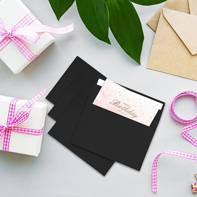50Packs A2 Black Envelopes 4x 5 Inch Card Envelopes,Self Seal for Weddings, Greeting Cards，Mailing， Invitations, Photos, Postcards
