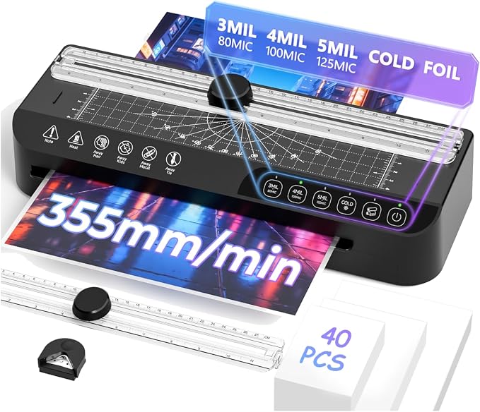 9-Inch Laminator Machine with 40 Sheets 8-in-1 Thermal Laminator Kit | 85s Warm-Up with NTC Temperature Control,3-5 Mil,Paper Cutter & Corner Rounder - Perfect for Teachers, Home & Office
