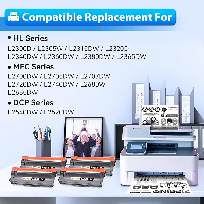 TN-660 Toner Compatible with Brother TN660 HL-L2300D HL-L2340DW,Black 4Pack | 2600 Pages Each, Crisp Dark Smudge-Free Prints, ISO Certified, Fits HL-L2380DW MFC-L2700DW for Home & Office Mass Printing