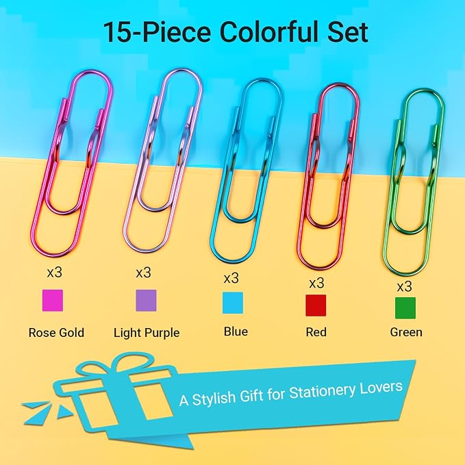 Paper Clip Pen Holders for Notebook, Journal & Planner 15Pack | Durable Metal Pen Clip Oversized Paperclip with Pen Holder for Office, School & Home Organization