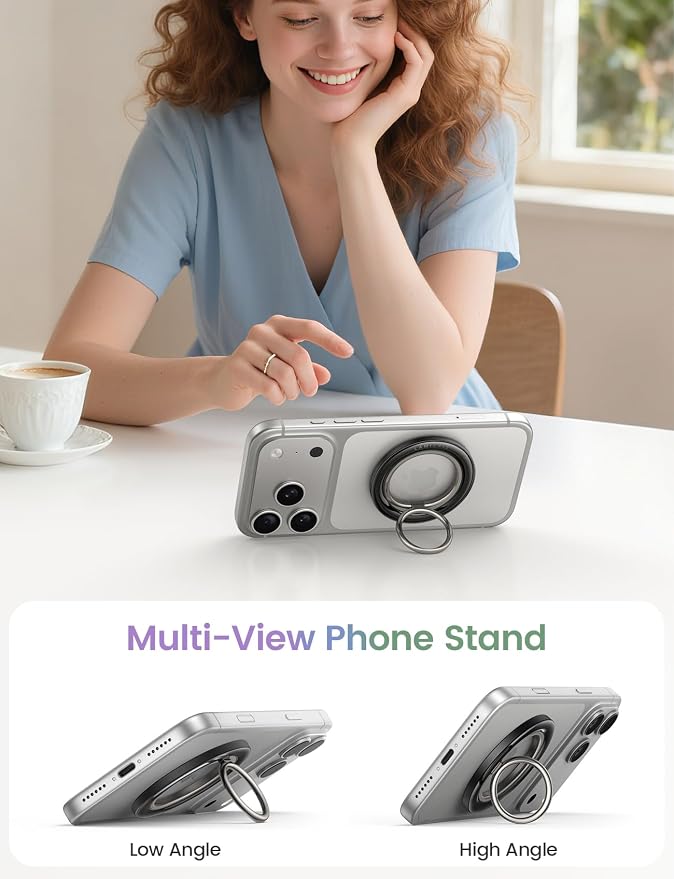 Lamicall Magnetic Phone Ring Grip Holder for MagSafe, Crystal Clear Black | 360° Smooth Damping Rotation, Finger Grip Kickstand for iPhone 17 16 15 14 13 12 Pro Max Air Androids, Mag Safe Accessories