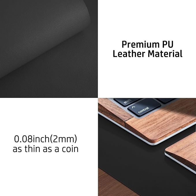 Aothia Leather Desk Pad Protector, Mouse Pad, Office Desk Mat, Non-Slip PU Leather Desk Blotter, Laptop Desk Pad, Waterproof Desk Writing Pad for Office and Home (48"x17", Black) (Pack of 2)