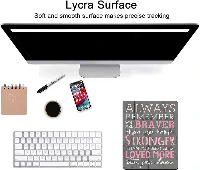 Pink Inspirational Quote Mouse Pad,Non-Slip Rubber Base Gaming Mouse Pad for Laptop,Waterproof Mouse Pads for Desk Wireless Mouse Office