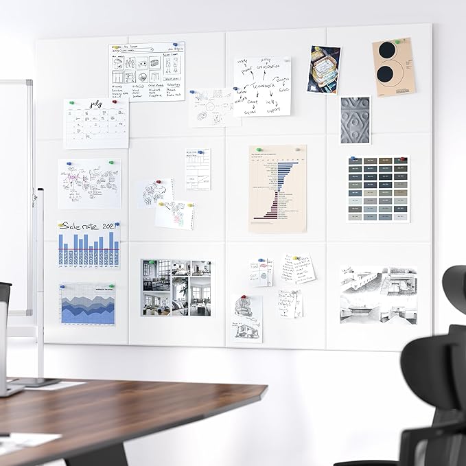 Large Cork Board for Wall, 48" x 36" Bulletin Board with Pushpins, 12 Panels Felt Tiles Tack Push Pin Board for Office, White