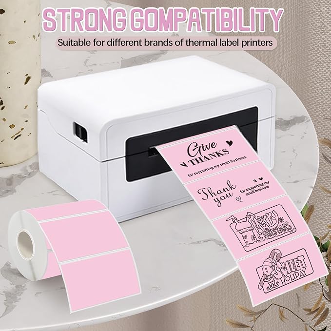 Starboling 3" x 2" Thermal Labels,Self-Adhesive Rectangle Thermal Printer Sticker,for Price,Barcode,Mailing,Name（Pink）