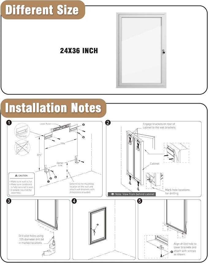 Mifuro 36"x24" Enclosed Bulletin Board, Outdoor Lockable Weather-Resistant Aluminum Noticeboard for School & Office, Silver Frame w/Magnetic Board
