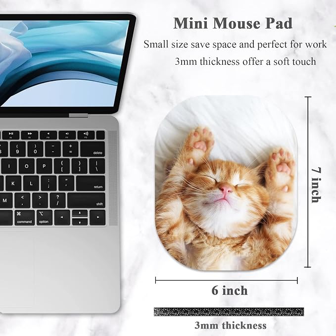 Small Mouse Pad 6 x 7 Inch, Oval Mini Mouse Pad with Non-Slip Rubber Base, Waterproof Compact Mouse Mat for Laptop Computer Wireless Mouse Keyboard Tray Home Office Travel, Cat