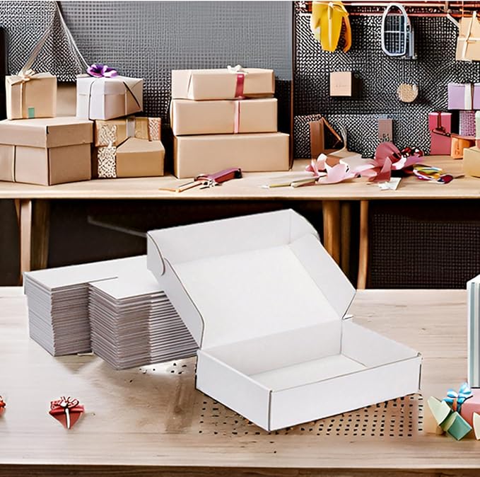 Small Shipping Boxes 12x8x2 Inch (25 Pack) - Sturdy White Corrugated Cardboard Boxes for Small Business, Ecommerce, Mailing & Packaging | Recyclable Gift & Storage Boxes