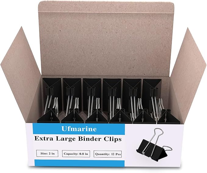 Ufmarine Extra Large Binder Clips 2 inch, (144 Pcs) Big Paper Clips for Office Supplies
