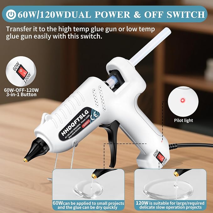 Hot Glue Gun Kit with 30 Sticks, 60/120W Full Size Dual Power Glue Gun | 20W Fast Preheating Anti-Drip Glue Gun and Sticks Set (6"x0.44") Mini Glue Gun Ideal for School Crafts DIY Making Repairs