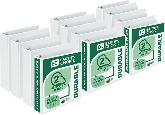 Samsill Plant-Based 2 Inch Durable D-Ring Binder, View Binder, Eco-Friendly, USDA Certified Biobased, 12 Pack, White