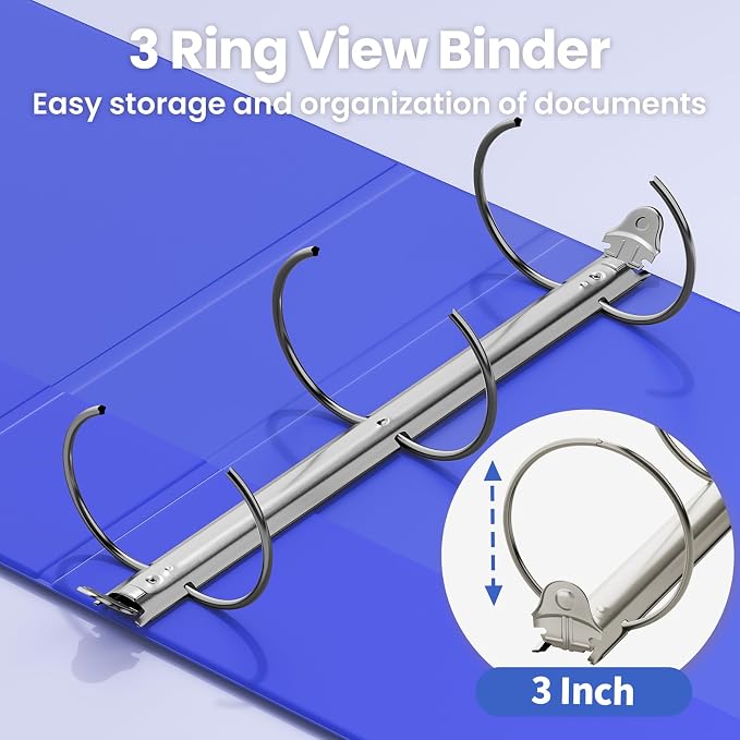 SUNEE 3 Ring Binder 3 Inch 1 Pack, Clear View Binder Three Ring PVC-Free (Fit 8.5x11 Inches) for School or Office Supplies, Cobalt Blue