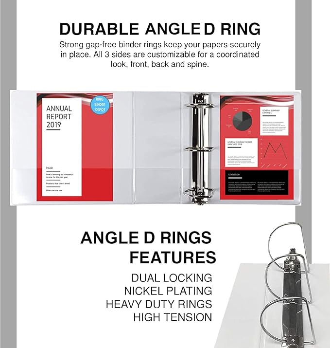 4 Pack of 6 Inch 3 Ring Binder with Locking Angle D Rings, Professional Heavy Duty Large Storage Binder with Pockets, Fits 8.5 x 11 Inch Sheets, Non-Stick Clear View Cover, Customizable, White