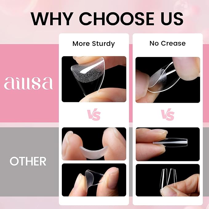 AILLSA Gel Nail Extension Kit Short Almond Nail Tips 120pcs, Solid Gel Nail Glue with U V Lamp for DIY