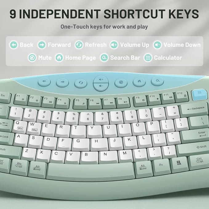 Wireless Keyboard and Mouse Combo Silent Ergonomic Curved Design for Office | 2.4G Full Size Cordless Keyboard with Tilt Legs,3-Level DPI Quite Mouse for Windows,Mac OS/Desktop/Laptop/PC