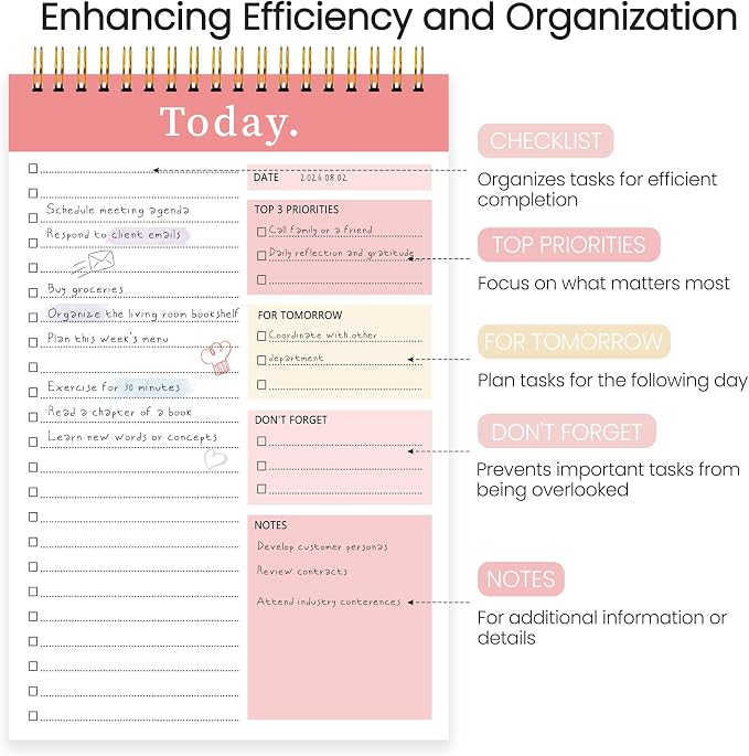 To Do List Notepad - Undated Daily Planner for Work and Goal Achievement | 52 Sheets, Large Writing Space, Ideal for Home, Office & School, Perfect for Daily Planning & Staying Organized, Black Grey