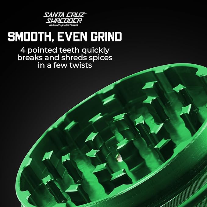 Santa Cruz Shredder Metal Herb Grinder Knurled Top for Stronger Grip 2-Piece 2.7" (Green)