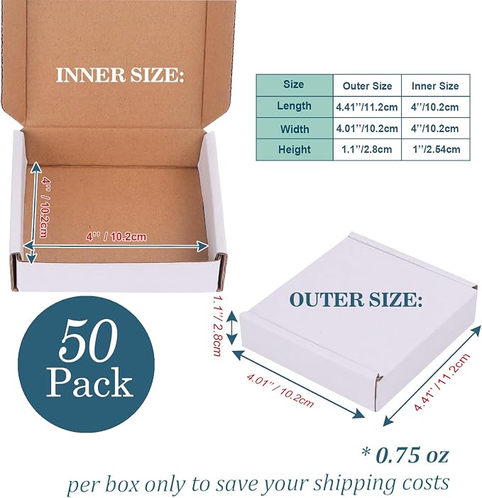 Small Shipping Boxes 4x4x1, Set of 50, White Corrugated Cardboard Box (YD441-50W)