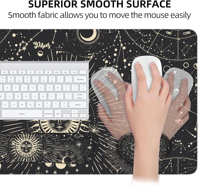 Large Mouse Pad with Wrist Rest, 4-in-1 Wrist Rest for Keyboard and Mouse | Non-Slip Waterproof Desk Mat Set, 35.4"x15.7" Desk Mat+Keyboard Wrist Rest+Mouse Wrist Support+Cup Coaster for Home Office