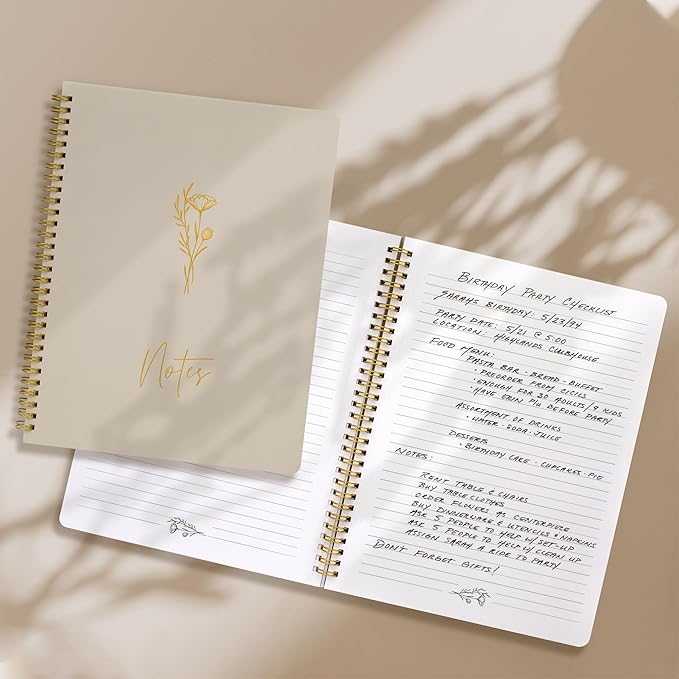 ZICOTO Aesthetic Spiral Notebook Journal For Women - Cute Beige 10.5 x 8.5 College Ruled To Do List Notepad With Large Pockets - Perfect to Stay Organized and Boost Productivity at Work or School