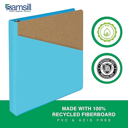 Samsill Durable 1 Inch Binder, D Ring Binder, Customizable Clear View Cover, Sky Blue, Holds 225 Pages