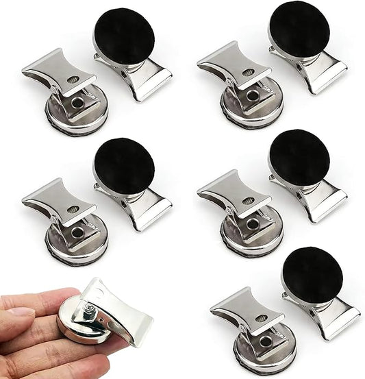 10 Pcs Strong Stainless Steel Magnetic Clips, Silver, 1 Inch (25 mm) Clip with 1.25 Inch Bottom for Refrigerator, Whiteboard, Office Supplies & Photo Displays