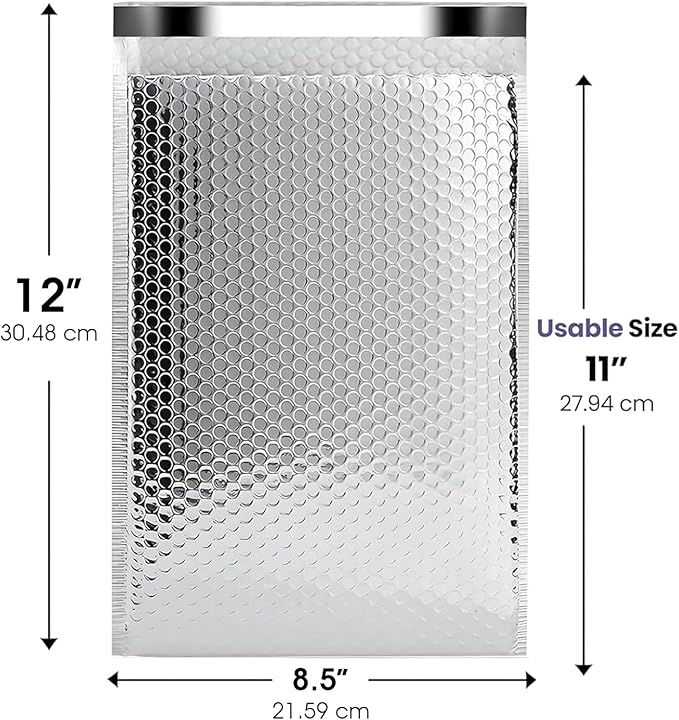 Thermal Bubble Mailer 8.5"x11" - 100 Pack Bulk | Metallic Bubble Mailers #2 | Insulated Mailers for Cold Shipping | Waterproof Thermal Foil Shipping Envelopes | Secure Cold Shipping Bags