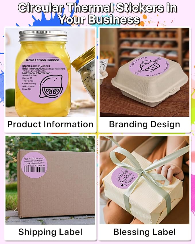 3 Inch (76.2mm x 76.2mm) Round Thermal Printer Label Stickers Self-Adhesive Circle Convenient Multi-Purpose Blank 3" Sticker Roll for Family Classification, Gift Sealing, Purple (500Pcs)
