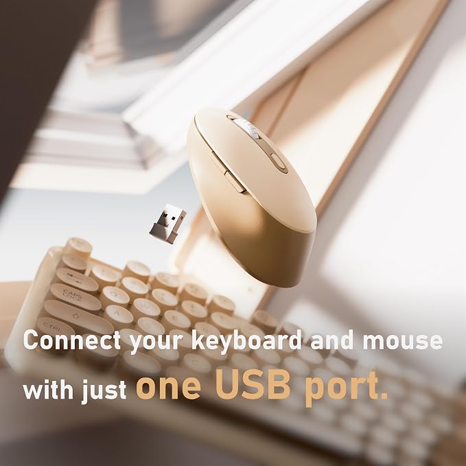 MPTOG Wireless Keyboard and Mouse Combo (Milk Tea) | Full-Size 2.4G Set with Number Pad, Long Battery Life, Plug Play for Office and Student Use