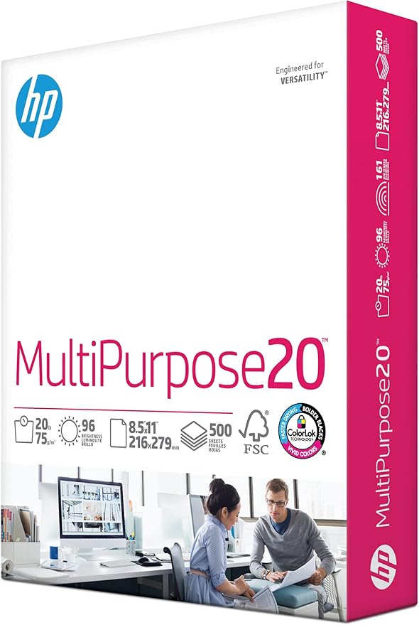 HP Printer Paper | 8.5 x 11 Paper | MultiPurpose 20 lb | 1 Ream - 500 Sheets | 96 Bright | Made in USA - FSC Certified | 112000PR