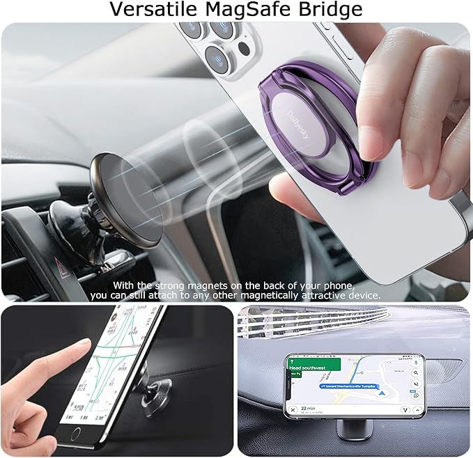 Doflyesky Metal Magnetic Phone Ring Holder, Double Adjustable Phone Grip and Stand Compatible with MagSafe Ring Holder, Compatible with PopSockets MagSafe Ring Grip, Compatible with Case/Cover