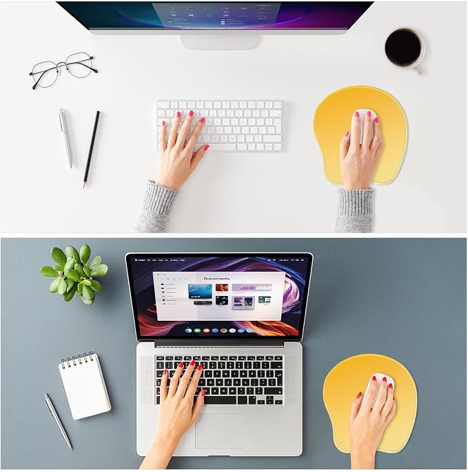 ITNRSIIET Mouse Pad Non-Slip Rubber Base Smooth Surface Stitched Edges Waterproof Durable Compatible with All Mice for Office & Gaming, Desk Accessory, 8.7x8.3x0.12 inch, Yellow Gradient