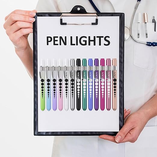 CAVN Pen Light with Pupil Gauge LED Penlight for Nurses Doctors, 2 Pcs Reusable Medical Penlight for Nursing Students (Rose Gold/White)