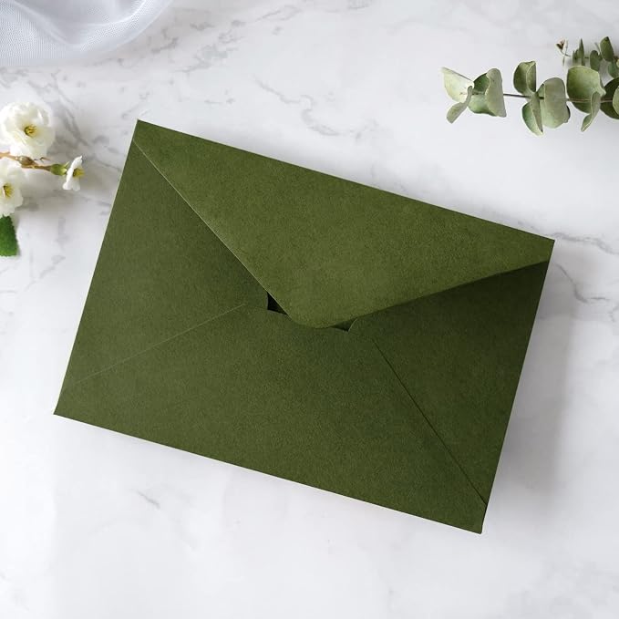 PONATIA 50 PCS/Pack A7 Envelopes, 5.25 x 7.25'' Olive Green 5x7 Envelopes for Weddings Invitation Cards, Christmas Gift Cards, Acrylic Invitations, Photos and Any 5x7" Inserts