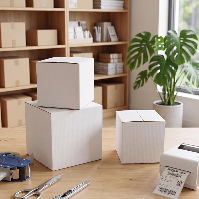 CRUGLA Assorted Sizes Shipping Boxes 30 Pack (8x8x8, 6x6x6), White Corrugated Cardboard Mailers, Each 15 PCS Small Boxes for Small Business Packaging, Shipping & Storage
