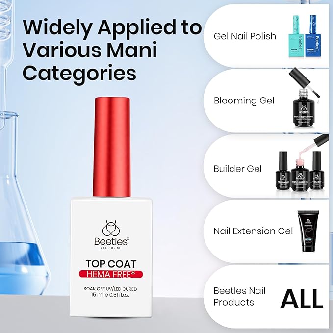 Beetles Gel Top Coat 15ml - HEMA-Free & TPO-Free Long Lasting High Gloss for Gel Nail Polish Shine UV/LED Curable, for Salon & Home DIY Nail Art