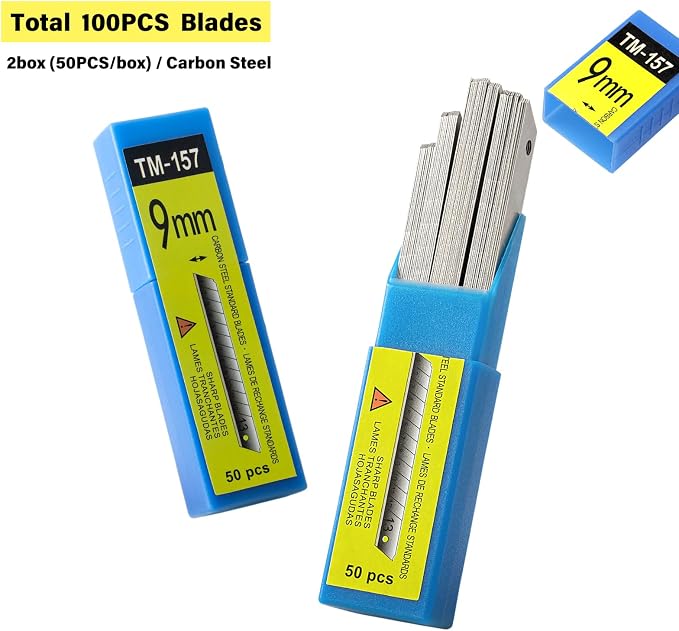 100PCS 9mm Box Cutter Knife Replacement Blades 60 Degree Carbon Steel 9mm Snap Off Blades,Fits Most Retractable Knives
