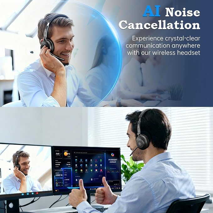 Bluetooth Wireless Headset with Mic for Work, Advanced Noise Reduction Microphone, Clear Calls - Comfortable On-Ear Headphones, Bluetooth 5.3, Applicable to Laptop, PC, Zoom, Office, Phone