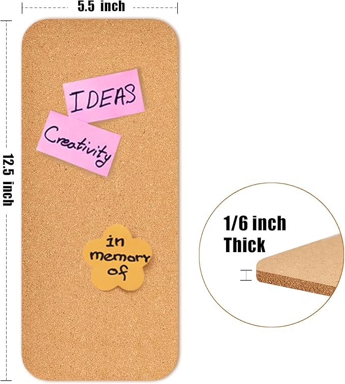 2 PCS 12.5"*5.5" Self-Adhesive Cork Board, 4mm Thick Cork Boards for Walls, 1 Pack 12.5"*5.5" Bulletin Board, Cork Board Tiles for Office, Home, School (4MM-2PC)