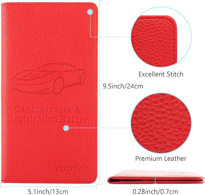 Premium Car Registration and Insurance Card Holder, Car Document Holder for Cards, Driver License & other Essential Documents (Red)